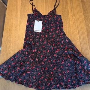 Bershka Black Dress with Red Floral Design